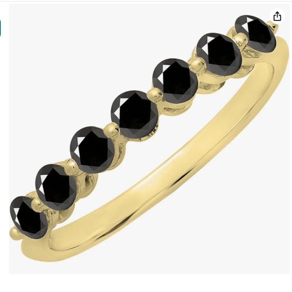 .50 ct. Black Diamond Band 14K Yellow Gold Ring Seven Round Stones Size 7 - Picture 15 of 16